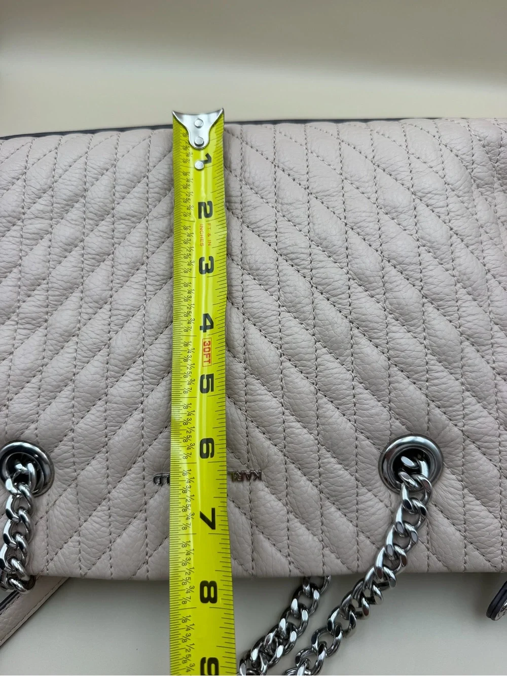 Karl Lagerfeld Paris Quilted Leather Chain Tote Bag Beige